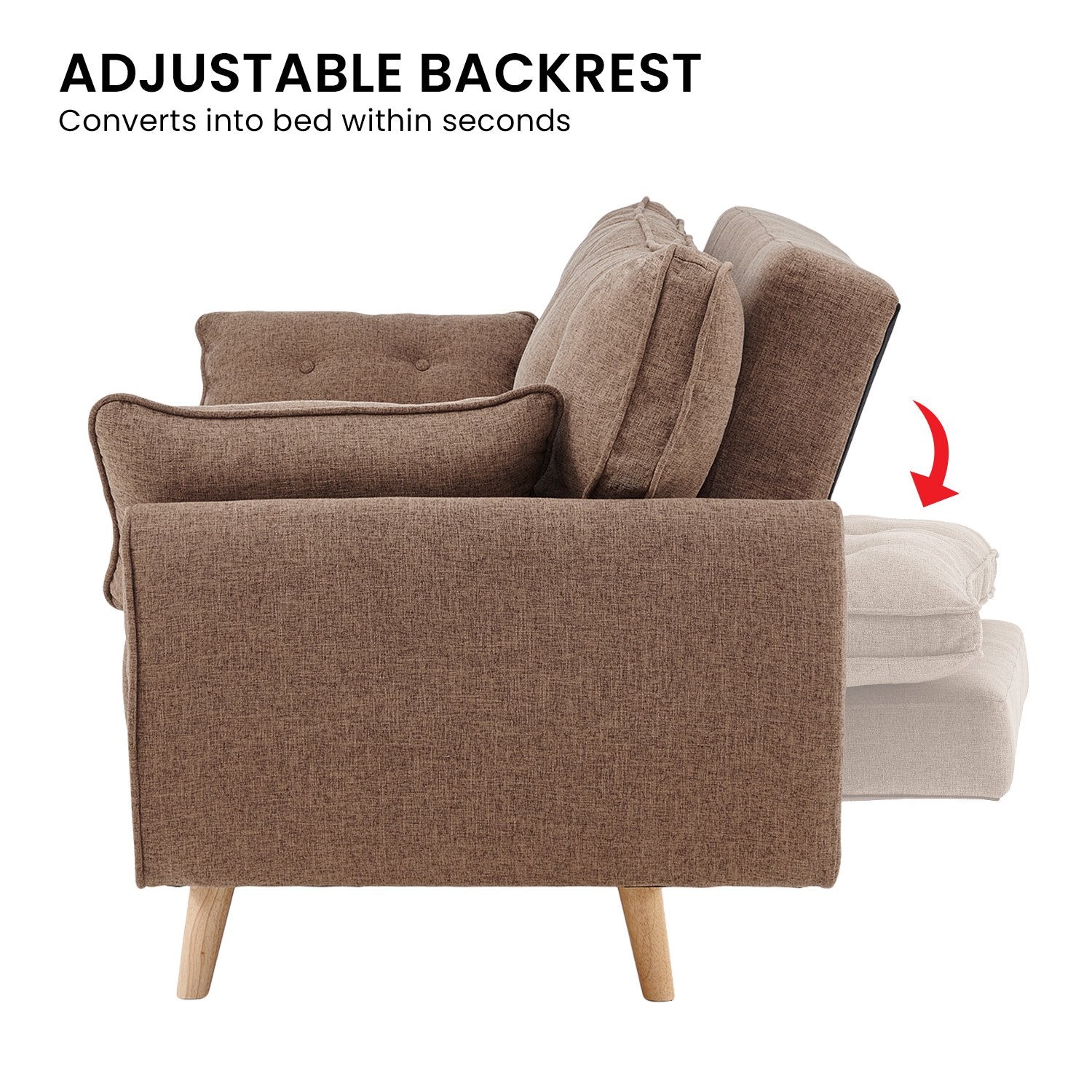 Sofas & Sofa Beds: Sarantino 3 Seater Modular Linen Fabric Sofa Bed Couch Futon Suite - Brown