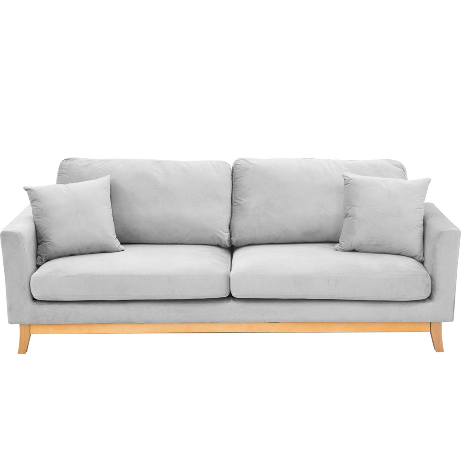 Arm Chairs & Recliners: Sarantino 3 Seater Faux Velvet Sofa Bed Couch Furniture Light Grey