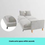 Arm Chairs & Recliners: Sarantino 3 Seater Faux Velvet Sofa Bed Couch Furniture Light Grey