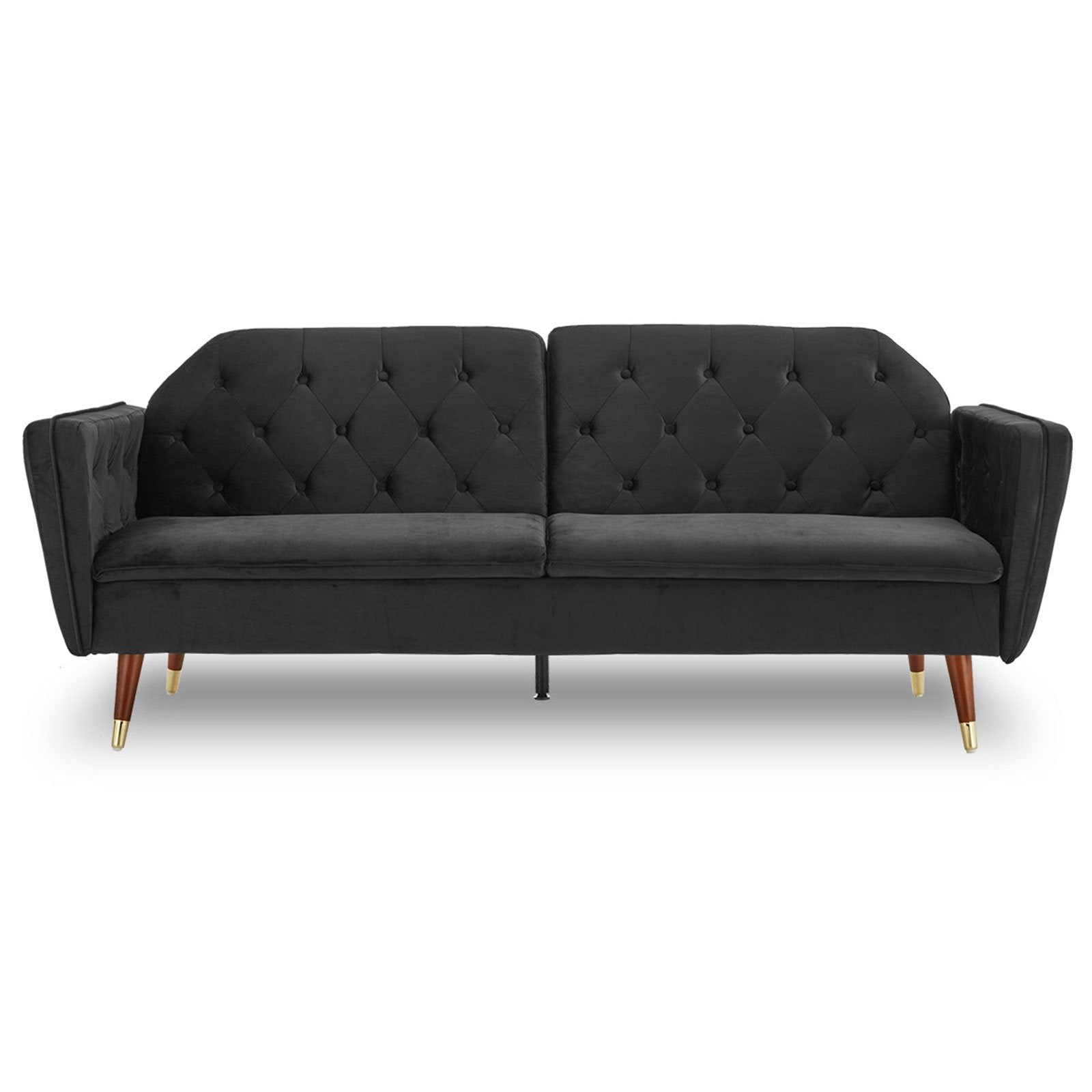 Arm Chairs & Recliners: Sarantino Faux Velvet Tufted Sofa Bed Couch Futon - Black