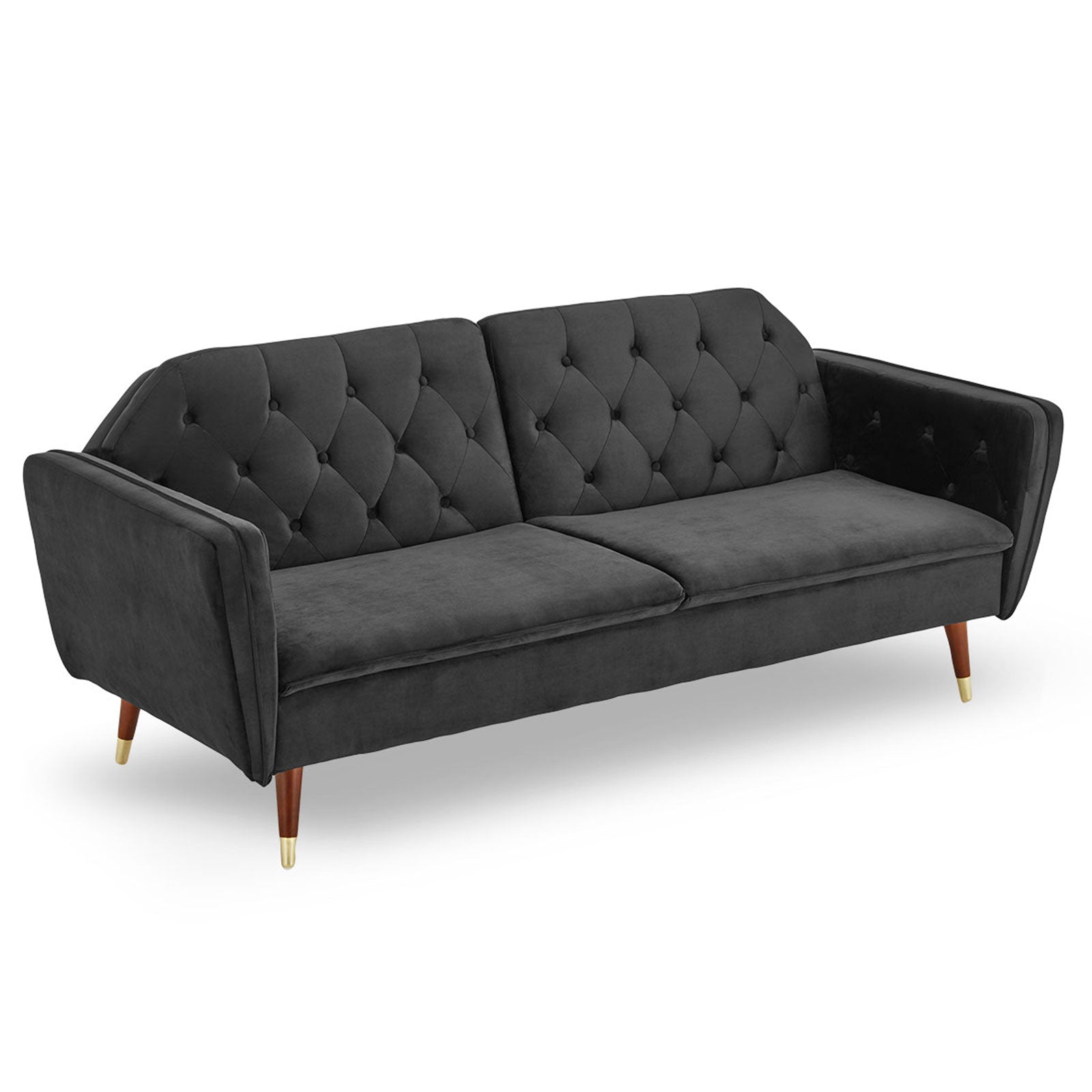 Arm Chairs & Recliners: Sarantino Faux Velvet Tufted Sofa Bed Couch Futon - Black