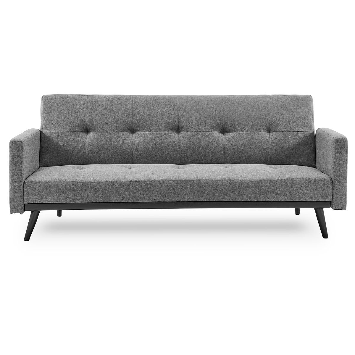 Arm Chairs & Recliners: Sarantino Tufted Faux Linen 3-Seater Sofa Bed with Armrests - Light Grey