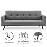 Arm Chairs & Recliners: Sarantino Tufted Faux Linen 3-Seater Sofa Bed with Armrests - Light Grey