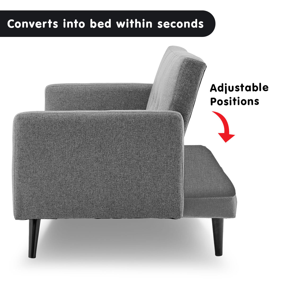 Arm Chairs & Recliners: Sarantino Tufted Faux Linen 3-Seater Sofa Bed with Armrests - Light Grey
