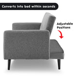 Arm Chairs & Recliners: Sarantino Tufted Faux Linen 3-Seater Sofa Bed with Armrests - Light Grey