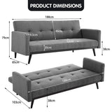 Arm Chairs & Recliners: Sarantino Tufted Faux Linen 3-Seater Sofa Bed with Armrests - Light Grey
