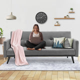 Arm Chairs & Recliners: Sarantino Tufted Faux Linen 3-Seater Sofa Bed with Armrests - Light Grey