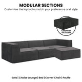 Sofas & Sofa Beds: Sarantino Novi 3-Seater Modular Sofa with Ottoman in Black Non-Slip Bottom Lounge