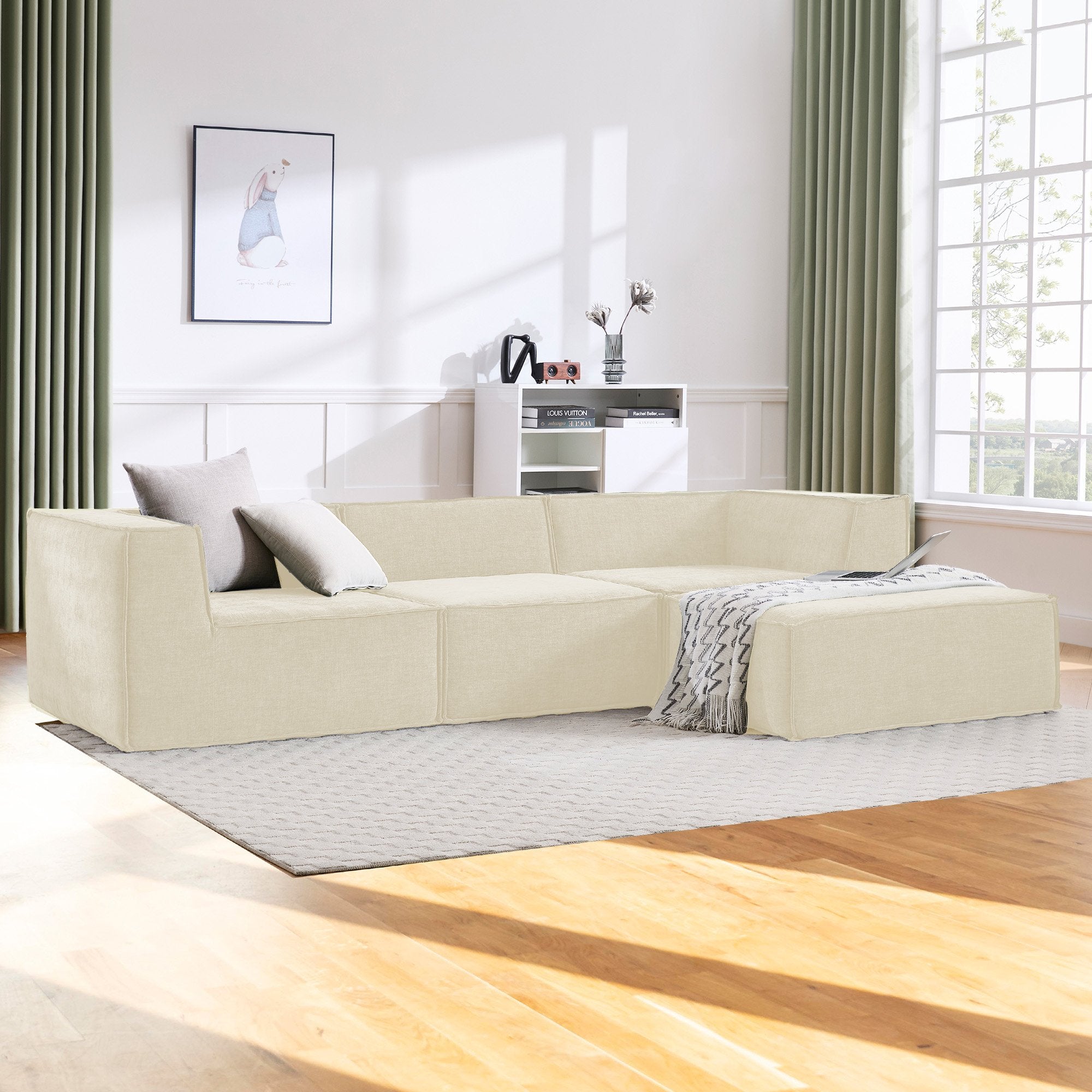 Sofas & Sofa Beds: Sarantino Novi 3-Seater Modular Sofa with Ottoman in Cream Non-Slip Bottom Lounge