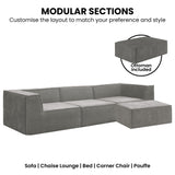 Sofas & Sofa Beds: Sarantino Novi 3-Seater Modular Sofa with Ottoman in Grey Non-Slip Bottom Lounge