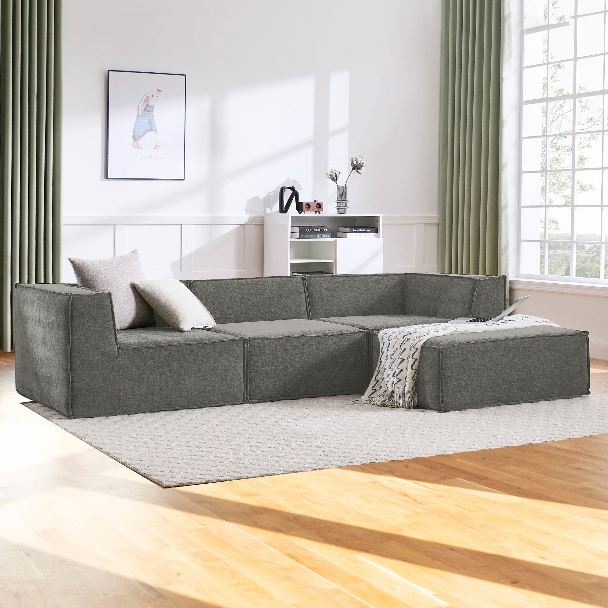 Sofas & Sofa Beds: Sarantino Novi 3-Seater Modular Sofa with Ottoman in Grey Non-Slip Bottom Lounge