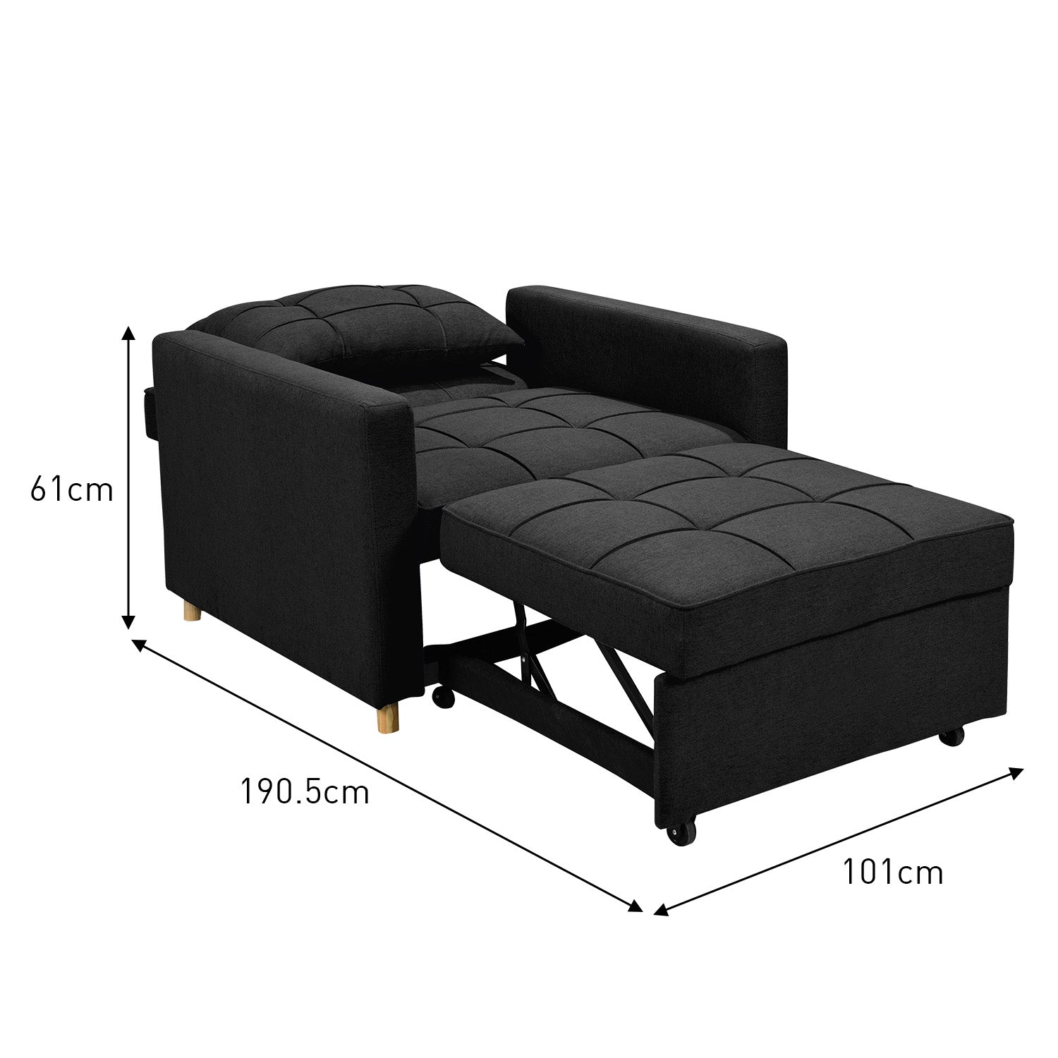 Arm Chairs & Recliners: Sarantino Suri 3-in-1 Convertible Lounge Chair Bed - Black