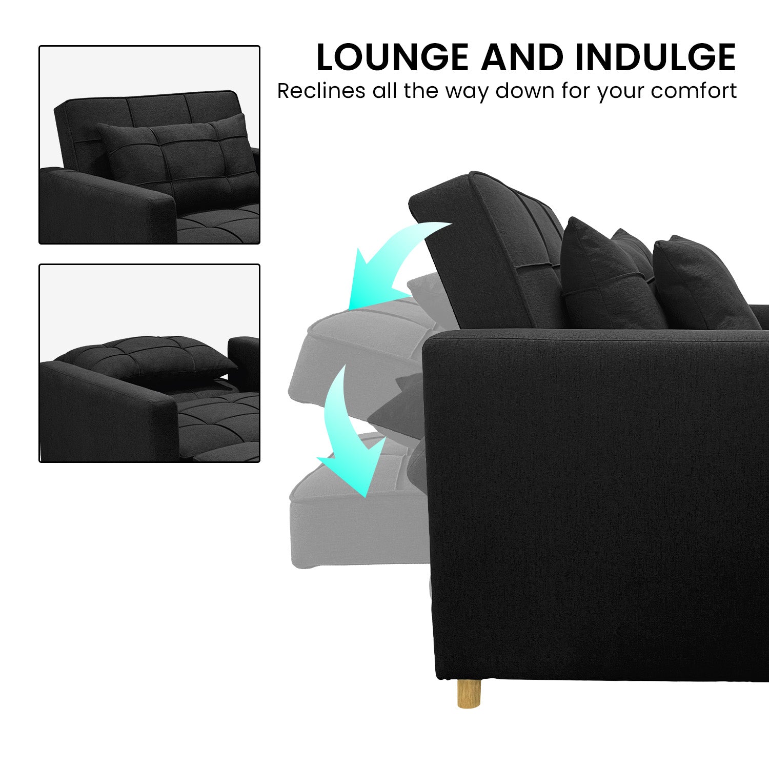 Arm Chairs & Recliners: Sarantino Suri 3-in-1 Convertible Lounge Chair Bed - Black