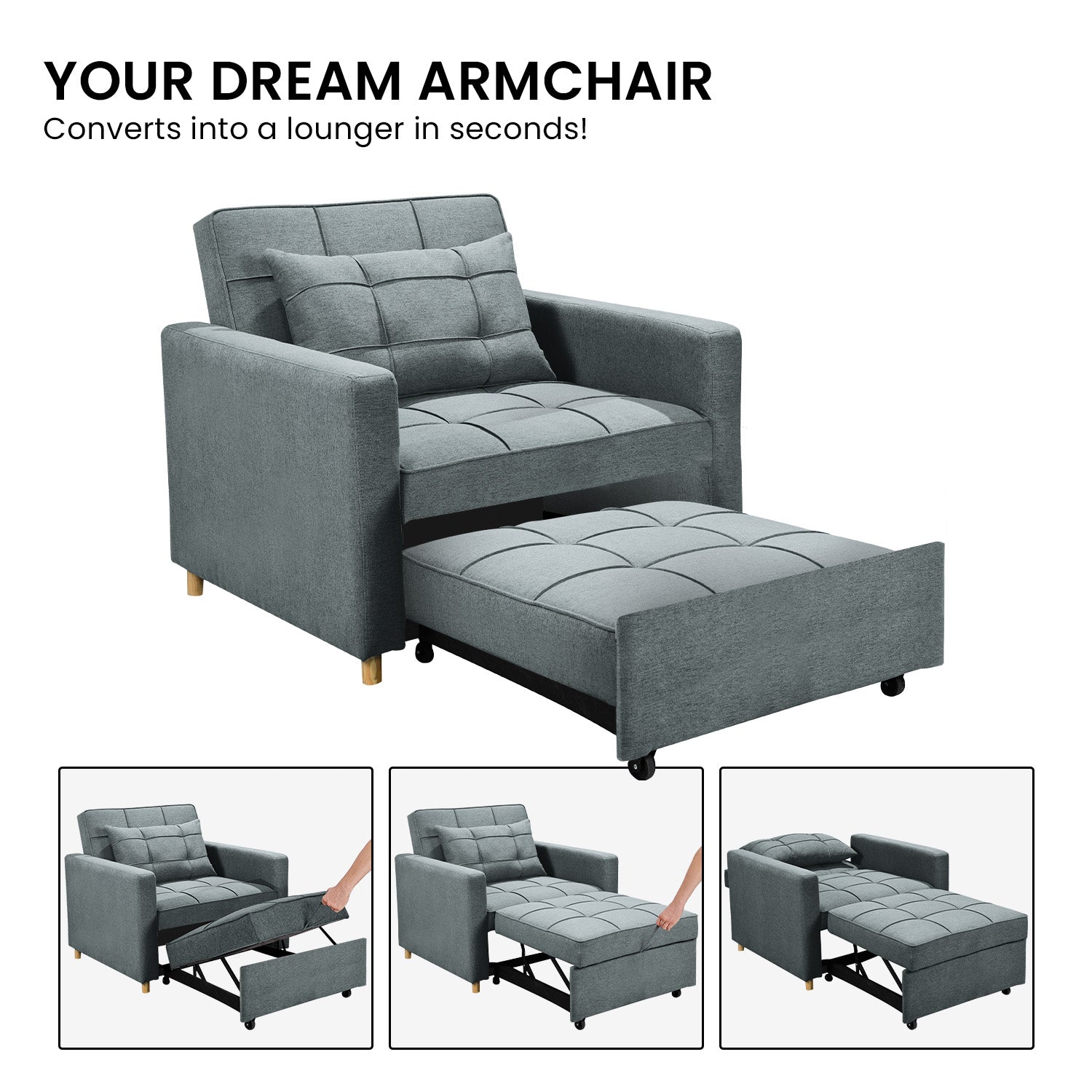 Arm Chairs & Recliners: Sarantino Suri 3-in-1 Convertible Sofa Chair Bed -  Airforce Blue
