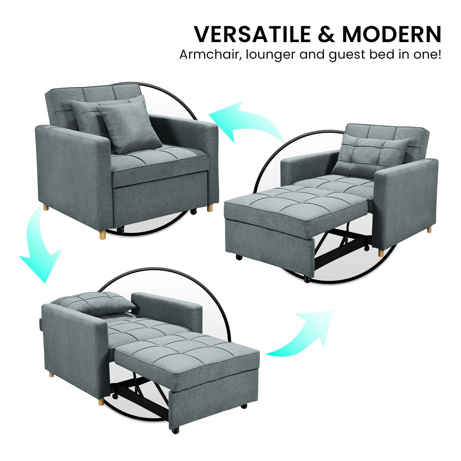 Arm Chairs & Recliners: Sarantino Suri 3-in-1 Convertible Sofa Chair Bed -  Airforce Blue
