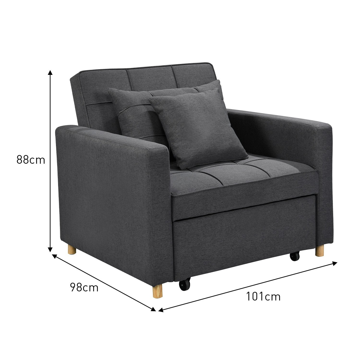 Arm Chairs & Recliners: Sarantino Suri 3-in-1 Convertible Lounge Chair Bed - Dark Grey