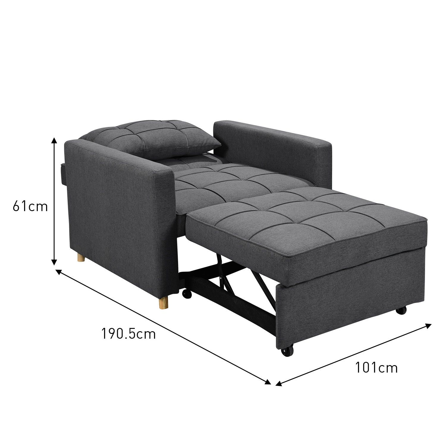 Arm Chairs & Recliners: Sarantino Suri 3-in-1 Convertible Lounge Chair Bed - Dark Grey