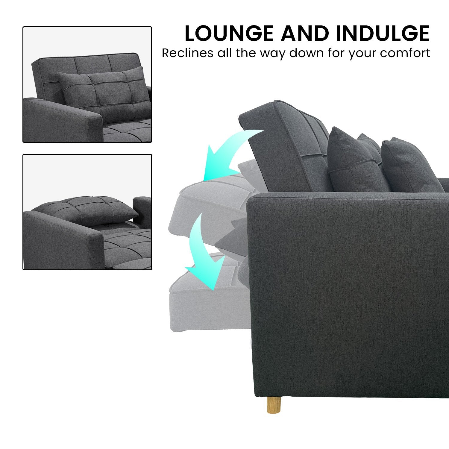 Arm Chairs & Recliners: Sarantino Suri 3-in-1 Convertible Lounge Chair Bed - Dark Grey