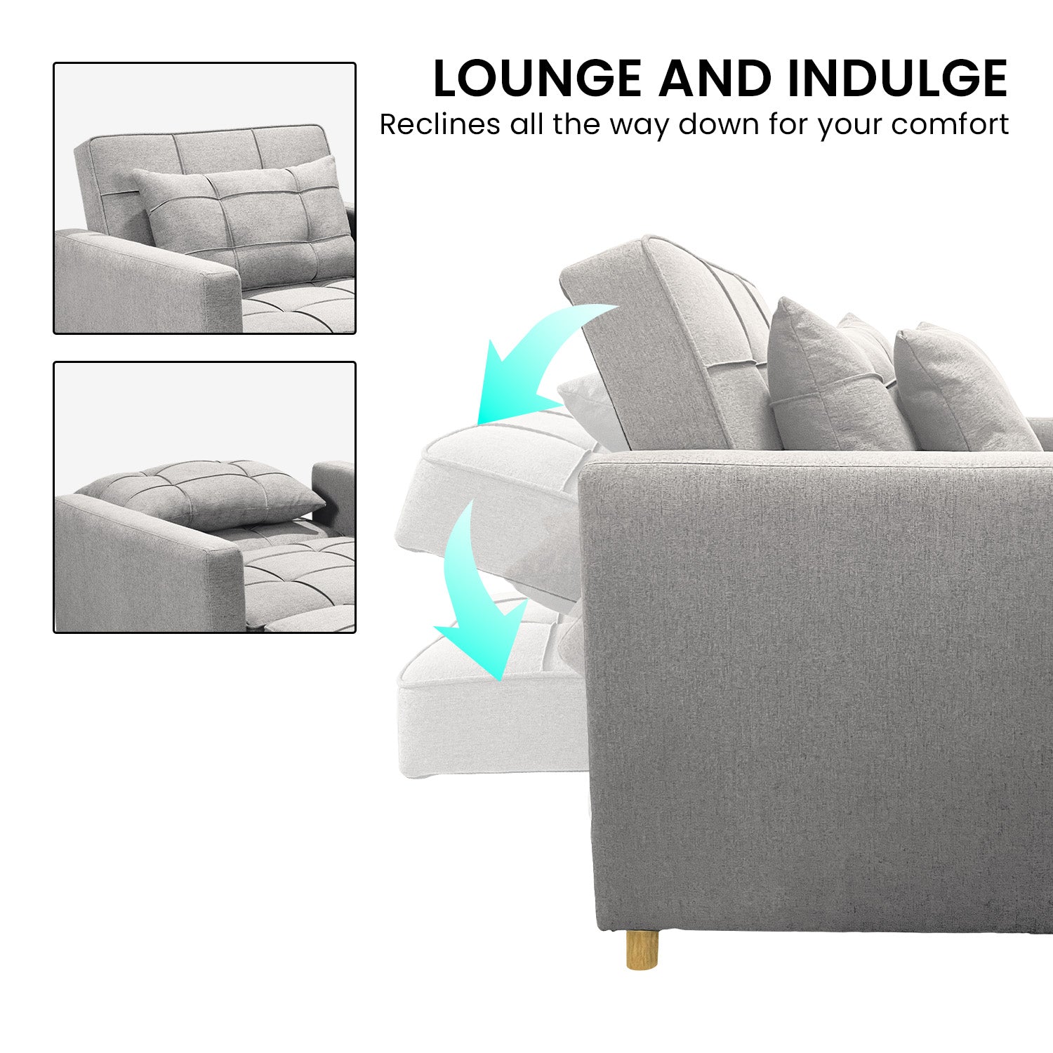 Arm Chairs & Recliners: Sarantino Suri 3-in-1 Convertible Sofa Chair Bed Lounger - Light Grey
