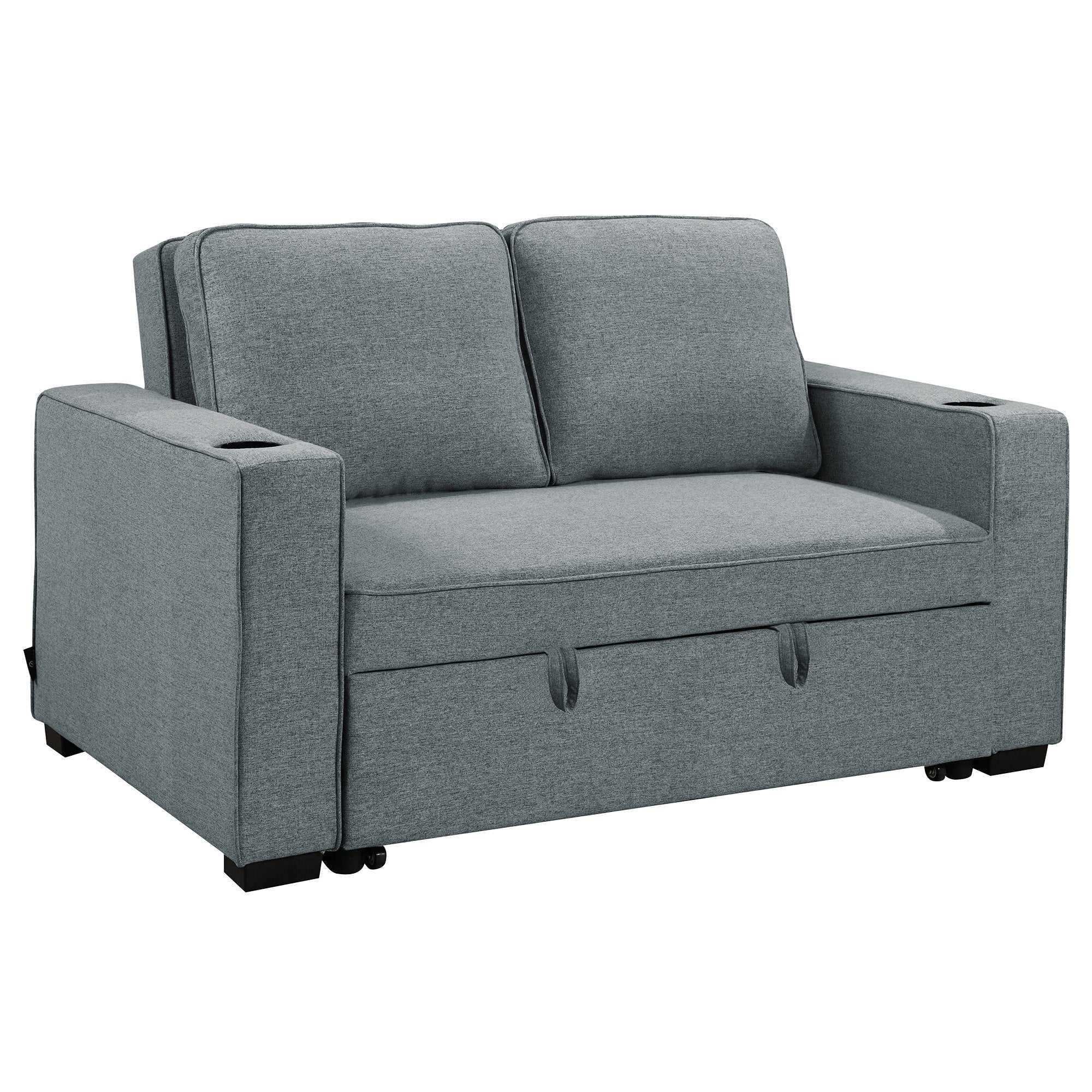 Arm Chairs & Recliners: Sarantino Hoffman Linen Sofa Bed with Cushions & Cup Holders Airforce Blue