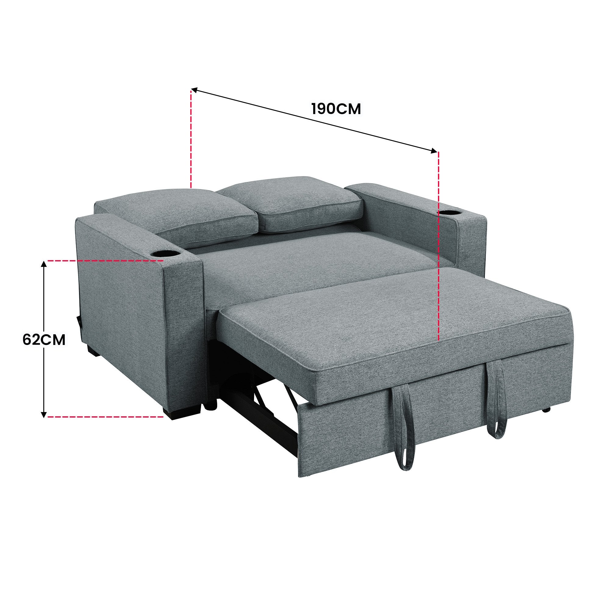 Arm Chairs & Recliners: Sarantino Hoffman Linen Sofa Bed with Cushions & Cup Holders Airforce Blue