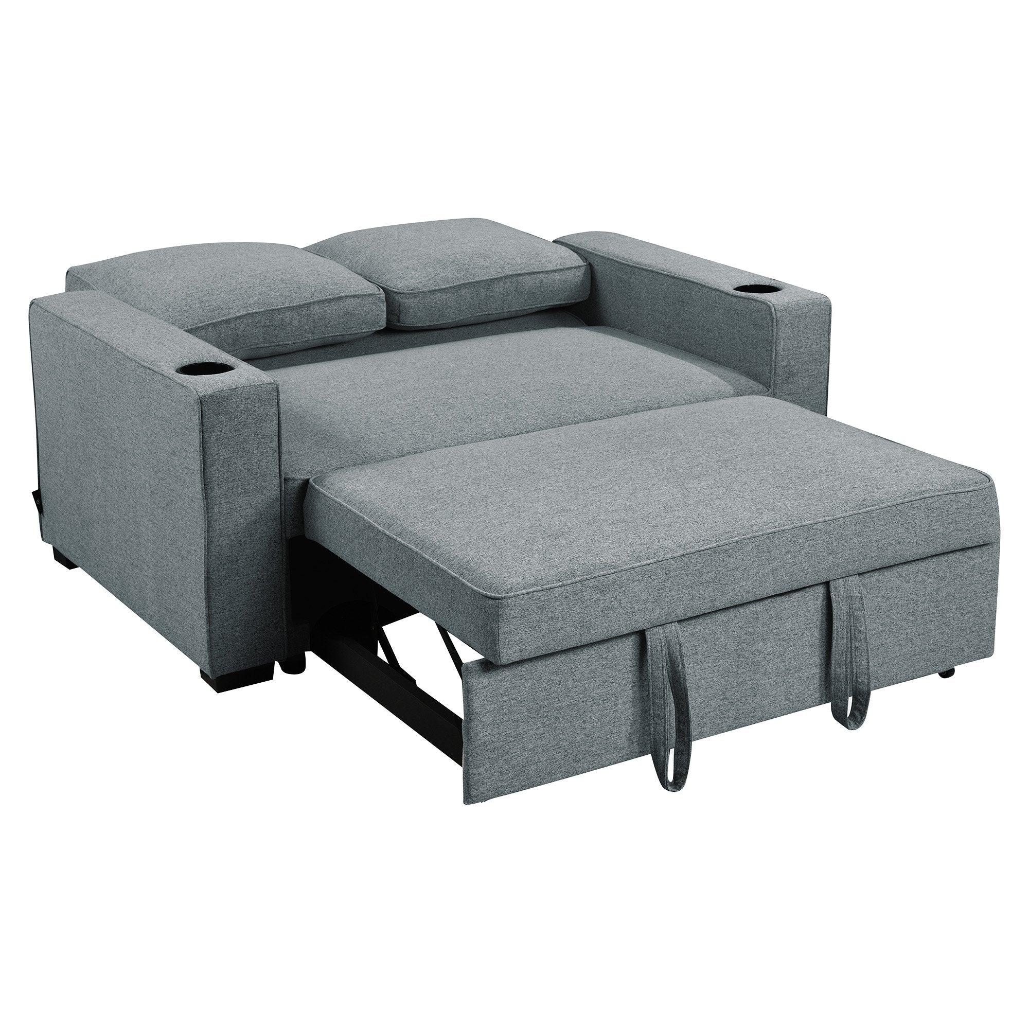 Arm Chairs & Recliners: Sarantino Hoffman Linen Sofa Bed with Cushions & Cup Holders Airforce Blue