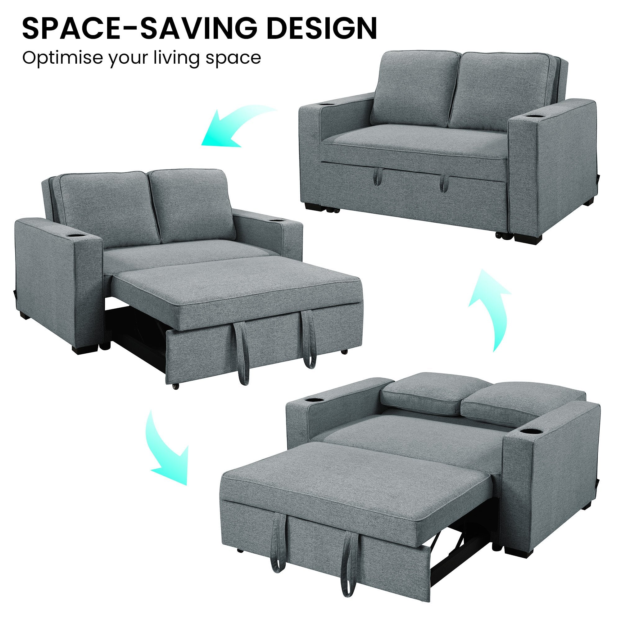 Arm Chairs & Recliners: Sarantino Hoffman Linen Sofa Bed with Cushions & Cup Holders Airforce Blue