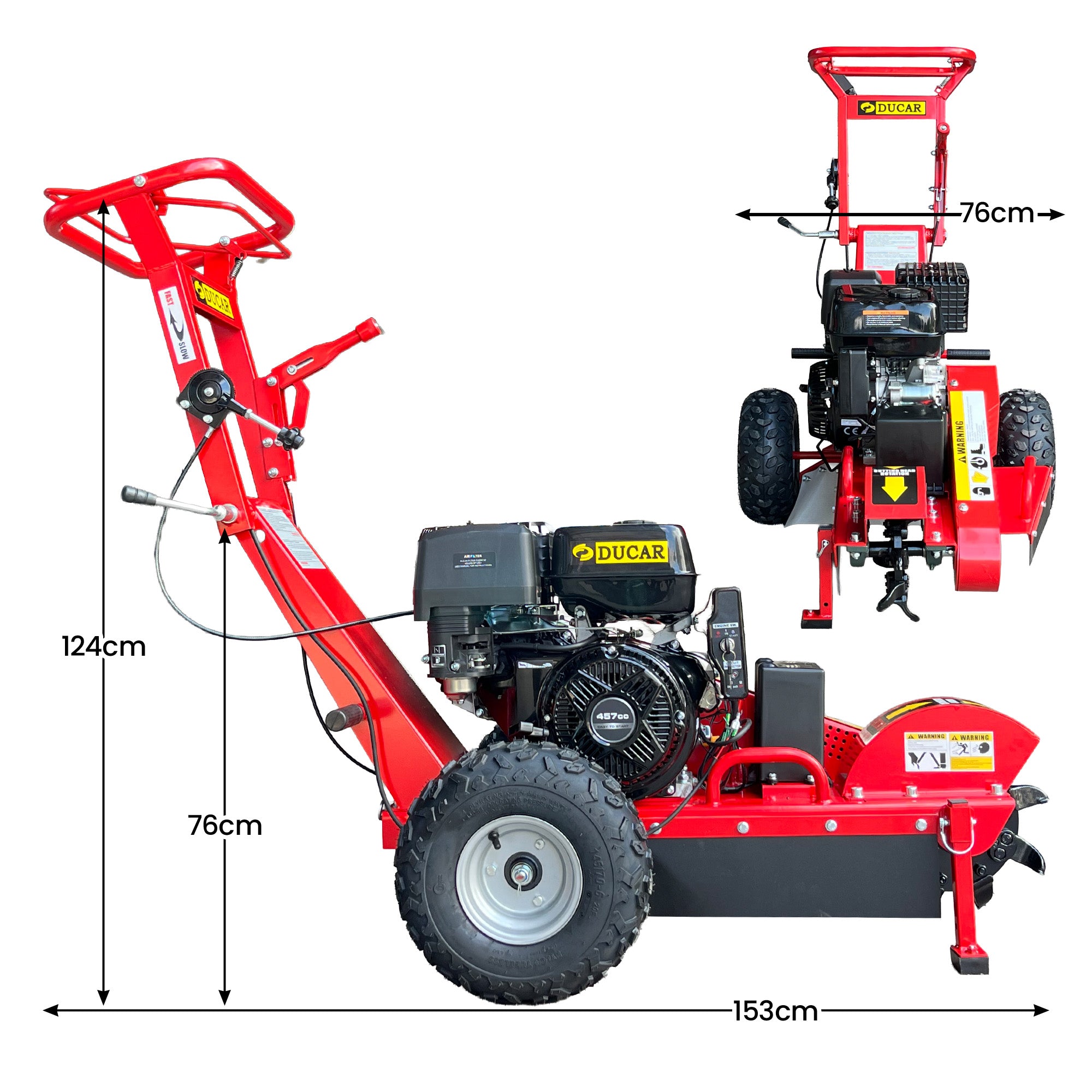 Ducar Stump Grinder 457cc 18HP Petrol Engine with Key Start & Tungsten Carbide Teeth