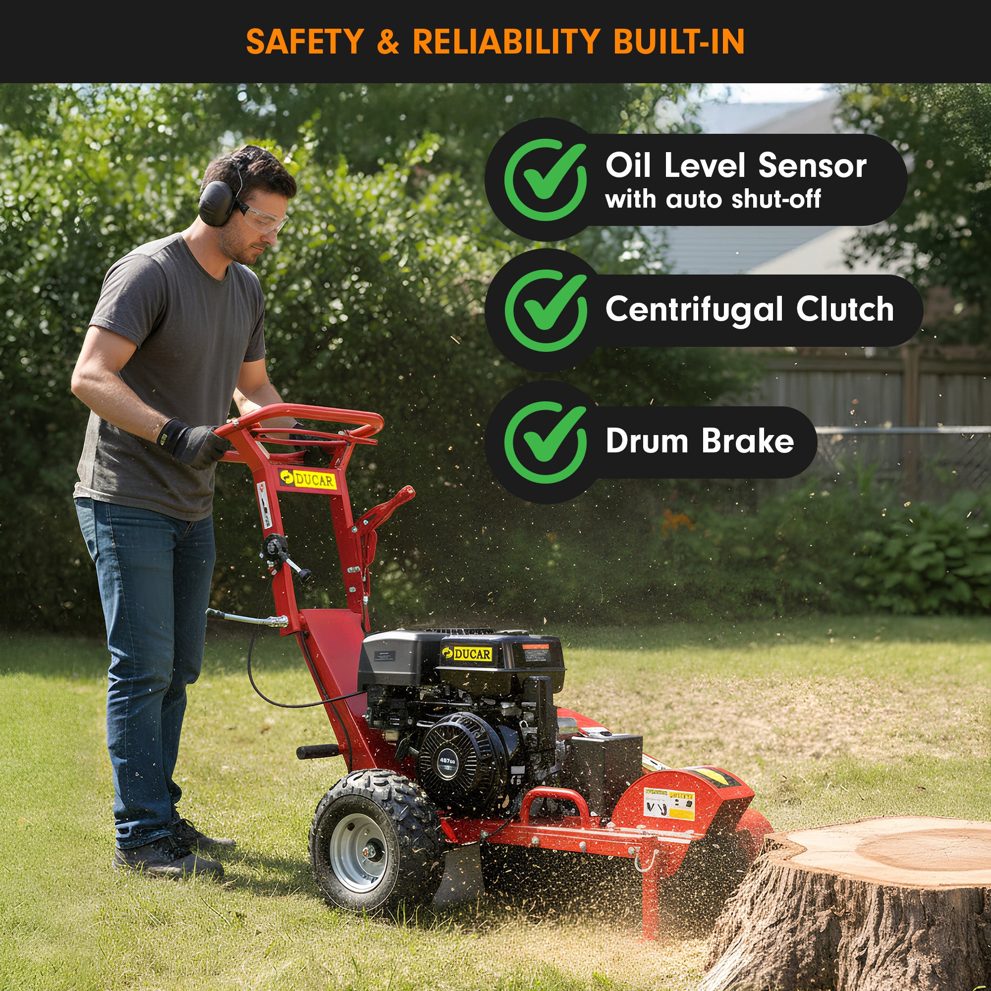Ducar Stump Grinder 457cc 18HP Petrol Engine with Key Start & Tungsten Carbide Teeth