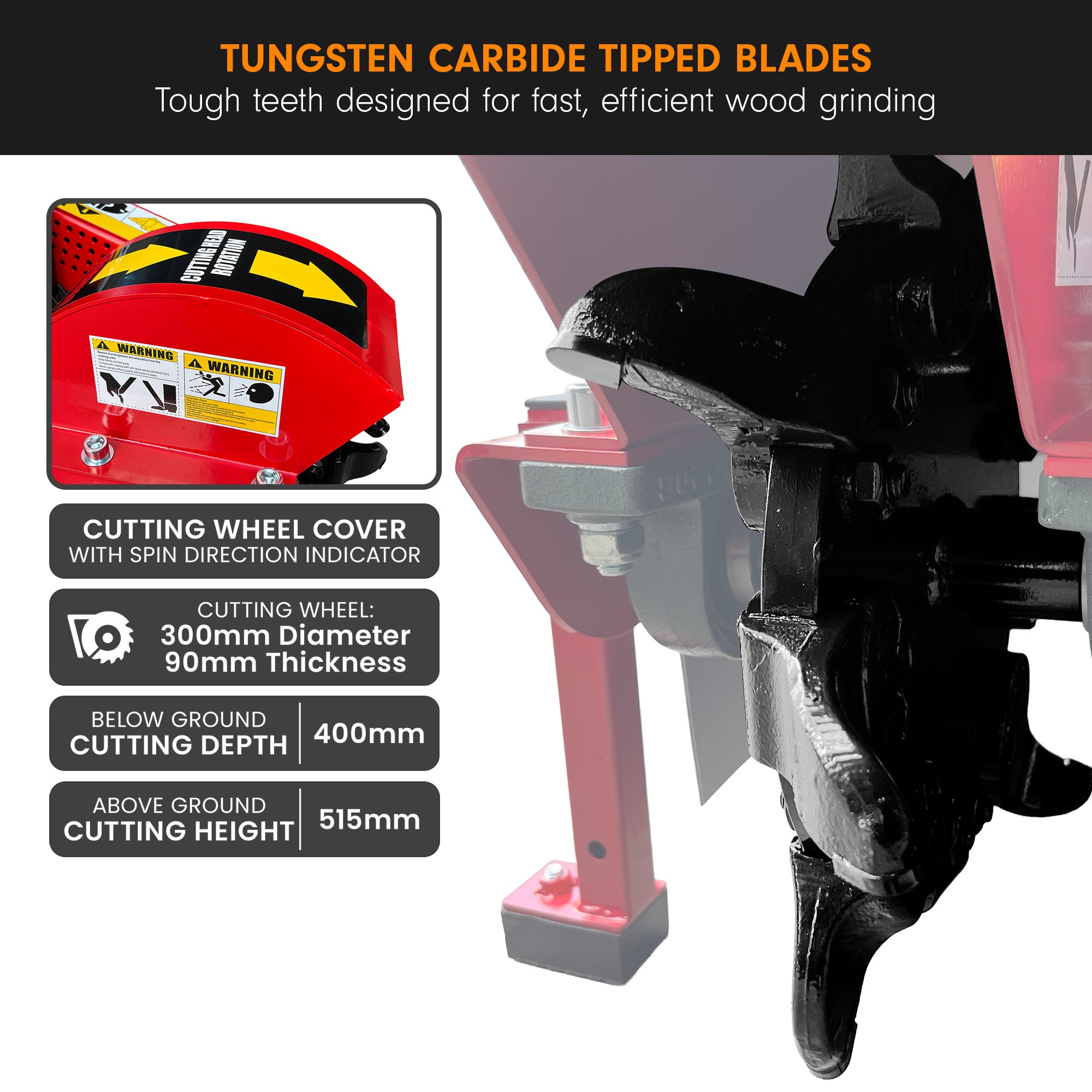 Ducar Stump Grinder 457cc 18HP Petrol Engine with Key Start & Tungsten Carbide Teeth