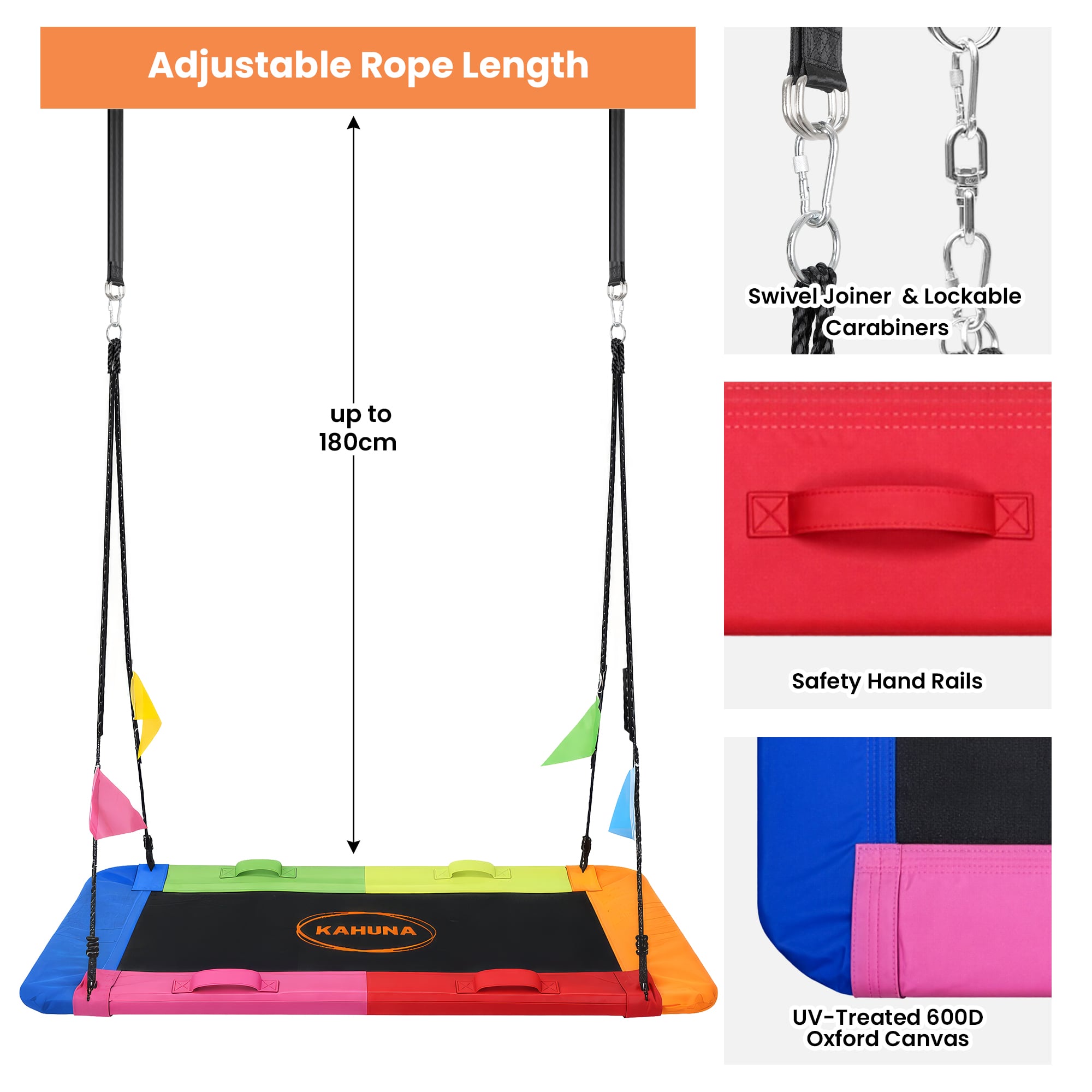 Kahuna Heavy Duty 60 Inch Rectangular Tree Swing With Adjustable 180cm Lifting Ropes Foam Padded Tubes And Full Accessory Kit For Backyard Family Use