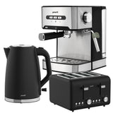 Kettles: Pronti Breakfast Set with 1.6L Coffee Machine, Silver Noir Toaster & Kettle