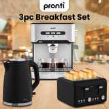 Kettles: Pronti Breakfast Set with 1.6L Coffee Machine, Silver Noir Toaster & Kettle