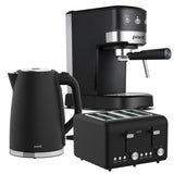 Kettles: Pronti Breakfast Set with 1.25L Coffee Machine, Silver Noir Toaster & Kettle