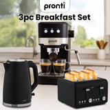 Kettles: Pronti Breakfast Set with 1.25L Coffee Machine, Silver Noir Toaster & Kettle