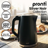 Kettles: Pronti Breakfast Set with 1.25L Coffee Machine, Silver Noir Toaster & Kettle