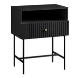 Bedside Tables: Sarantino Cecil Slender Fluted Bedside Table in Black