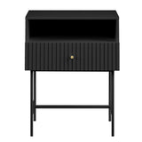 Bedside Tables: Sarantino Cecil Slender Fluted Bedside Table in Black