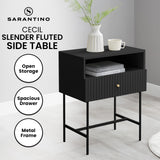 Bedside Tables: Sarantino Cecil Slender Fluted Bedside Table in Black