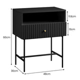 Bedside Tables: Sarantino Cecil Slender Fluted Bedside Table in Black