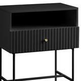 Bedside Tables: Sarantino Cecil Slender Fluted Bedside Table in Black