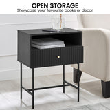 Bedside Tables: Sarantino Cecil Slender Fluted Bedside Table in Black