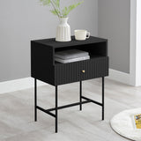 Bedside Tables: Sarantino Cecil Slender Fluted Bedside Table in Black