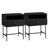 Bedside Tables: Sarantino Cecil Slender Fluted Bedside Table in Black
