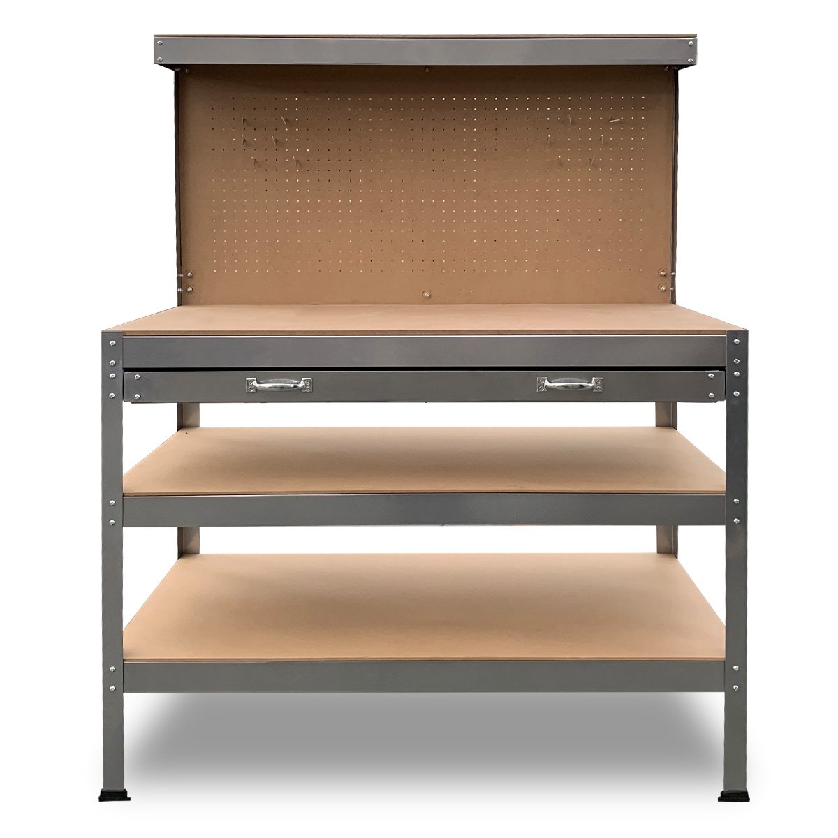 Work Benches: Kartrite 3-layered Work Bench Garage Storage Table Tool Shop Shelf Silver