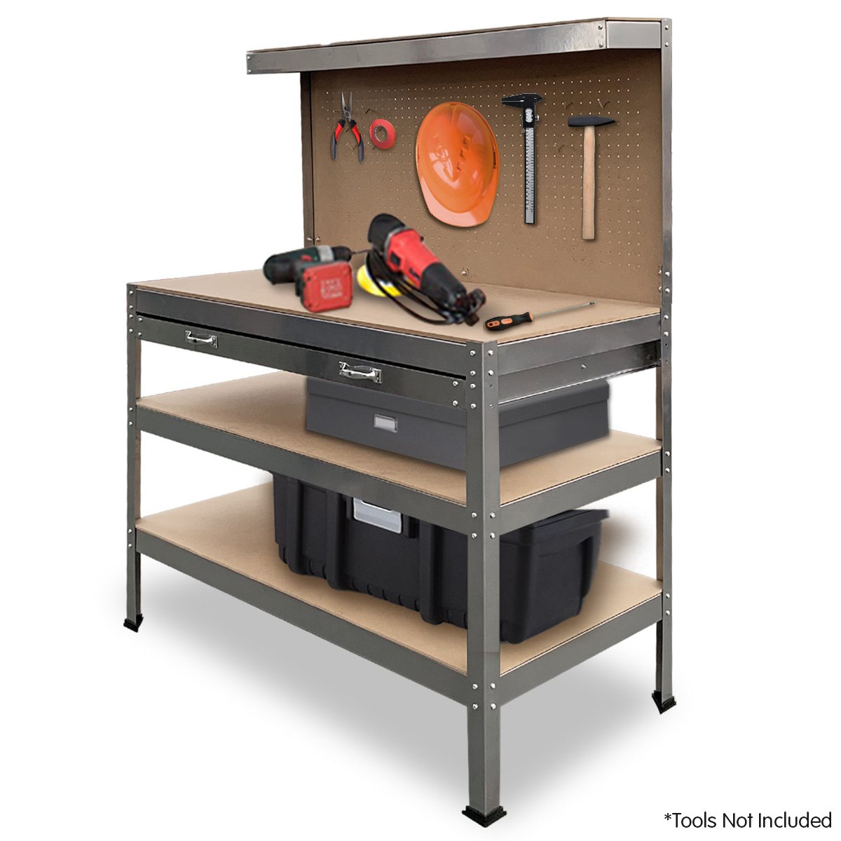 Work Benches: Kartrite 3-layered Work Bench Garage Storage Table Tool Shop Shelf Silver