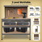 Work Benches: Kartrite 3-layered Work Bench Garage Storage Table Tool Shop Shelf Silver