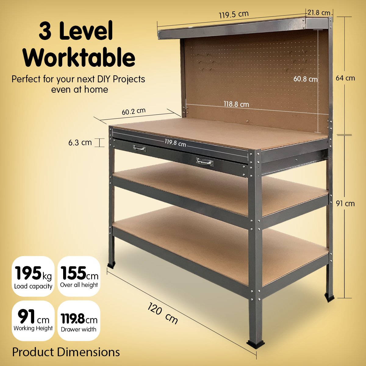 Work Benches: Kartrite 3-layered Work Bench Garage Storage Table Tool Shop Shelf Silver