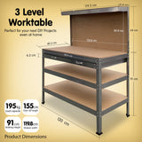 Work Benches: Kartrite 3-layered Work Bench Garage Storage Table Tool Shop Shelf Silver