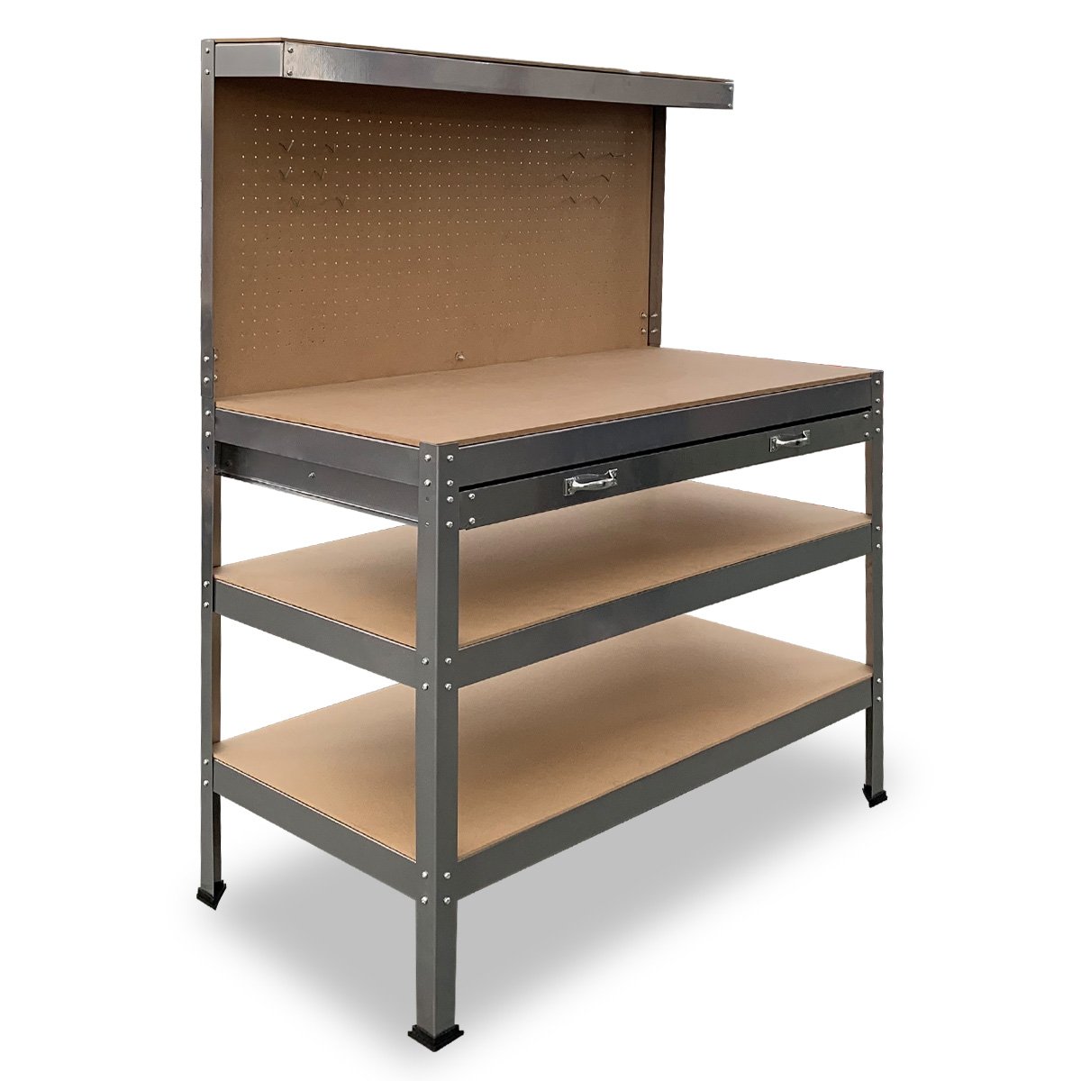 Work Benches: Kartrite 3-layered Work Bench Garage Storage Table Tool Shop Shelf Silver